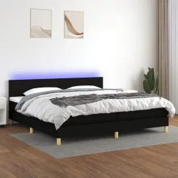 fekete szövet rugós és LED-es ágy matraccal 200x200 cm