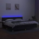 fekete szövet rugós és LED-es ágy matraccal 200x200 cm