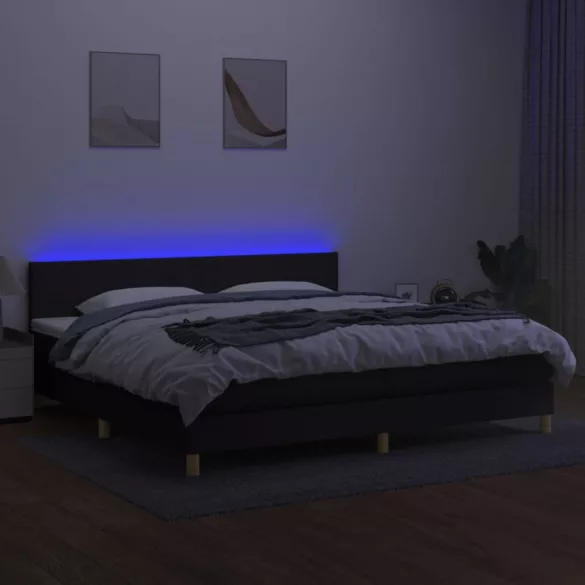 fekete szövet rugós és LED-es ágy matraccal 200x200 cm