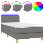 sötétszürke szövet rugós és LED-es ágy matraccal 80 x 200 cm