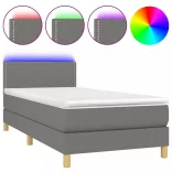 sötétszürke szövet rugós és LED-es ágy matraccal 90x190 cm