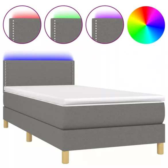 sötétszürke szövet rugós és LED-es ágy matraccal 90x190 cm
