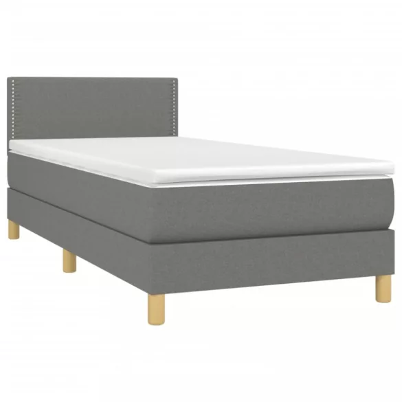 sötétszürke szövet rugós és LED-es ágy matraccal 90x190 cm