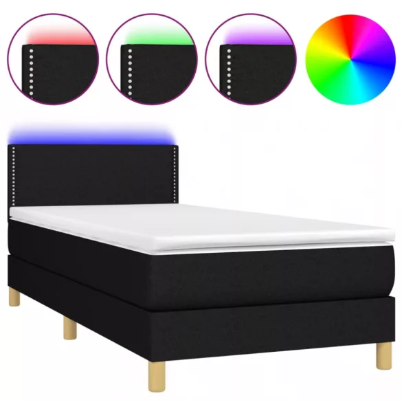fekete szövet rugós és LED-es ágy matraccal 100x200 cm