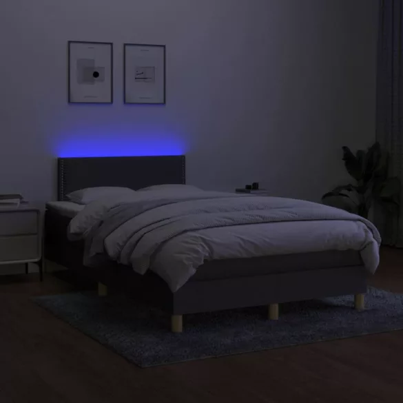 sötétszürke szövet rugós és LED-es ágy matraccal 120 x 200 cm