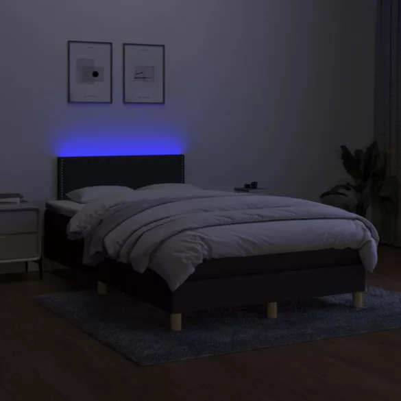 fekete szövet rugós és LED-es ágy matraccal 120 x 200 cm