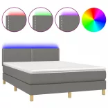 sötétszürke szövet rugós és LED-es ágy matraccal 140x190 cm