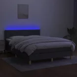 sötétszürke szövet rugós és LED-es ágy matraccal 140x190 cm
