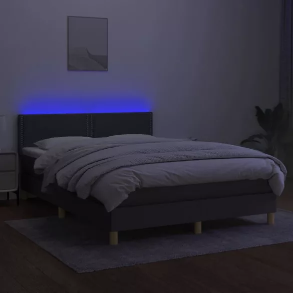 sötétszürke szövet rugós és LED-es ágy matraccal 140x190 cm