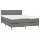 sötétszürke szövet rugós és LED-es ágy matraccal 140x190 cm