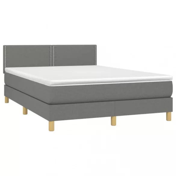 sötétszürke szövet rugós és LED-es ágy matraccal 140x190 cm