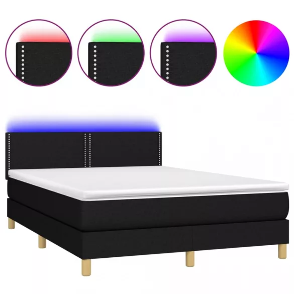 fekete szövet rugós és LED-es ágy matraccal 140x190 cm