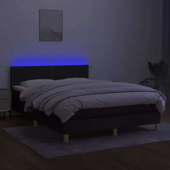 fekete szövet rugós és LED-es ágy matraccal 140x190 cm