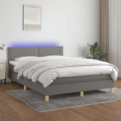   sötétszürke szövet rugós és LED-es ágy matraccal 140x200 cm