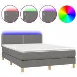 sötétszürke szövet rugós és LED-es ágy matraccal 140x200 cm