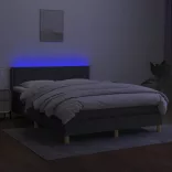 sötétszürke szövet rugós és LED-es ágy matraccal 140x200 cm
