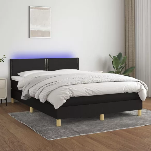 fekete szövet rugós és LED-es ágy matraccal 140x200 cm