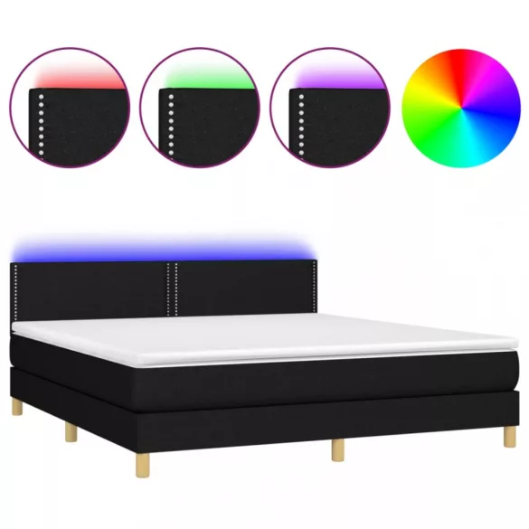 fekete szövet rugós és LED-es ágy matraccal 160x200 cm