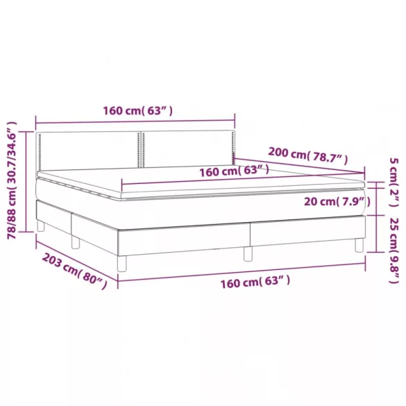fekete szövet rugós és LED-es ágy matraccal 160x200 cm
