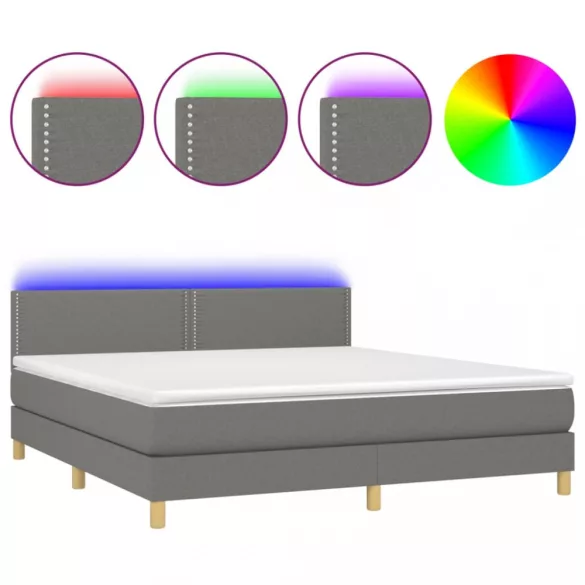 sötétszürke szövet rugós és LED-es ágy matraccal 180 x 200 cm