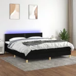 fekete szövet rugós és LED-es ágy matraccal 180 x 200 cm