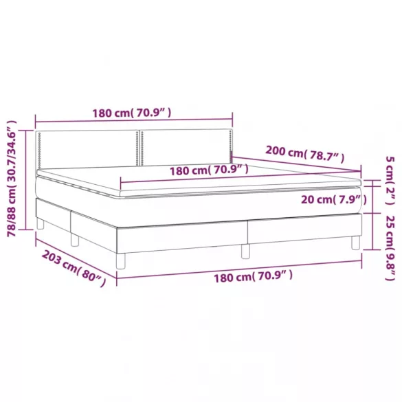 tópszínű szövet rugós és LED-es ágy matraccal 180 x 200 cm