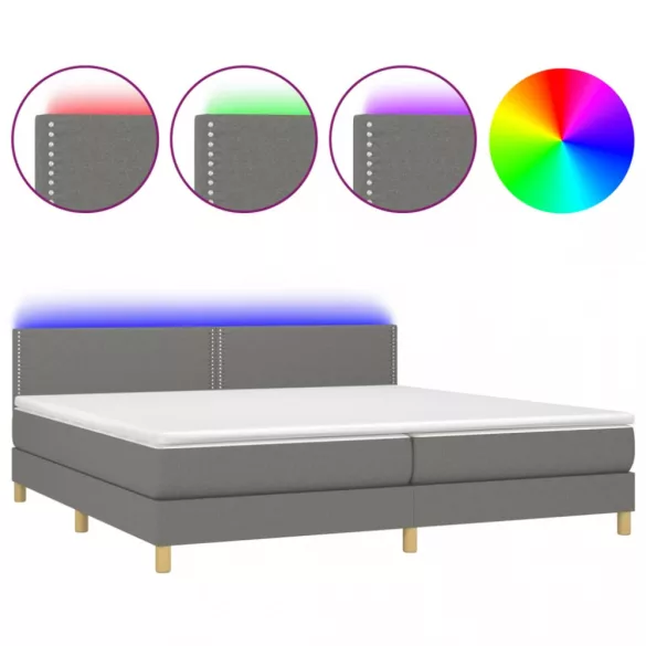 sötétszürke szövet rugós és LED-es ágy matraccal 200x200 cm