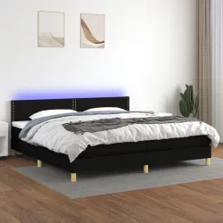 fekete szövet rugós és LED-es ágy matraccal 200x200 cm