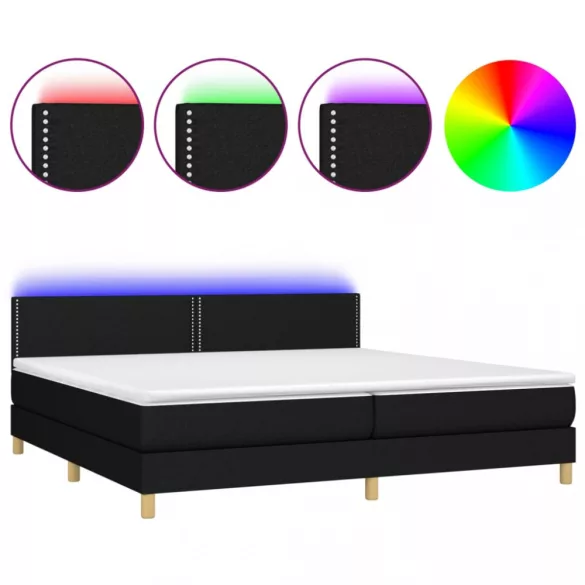 fekete szövet rugós és LED-es ágy matraccal 200x200 cm