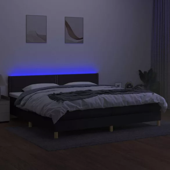fekete szövet rugós és LED-es ágy matraccal 200x200 cm