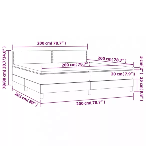 fekete szövet rugós és LED-es ágy matraccal 200x200 cm