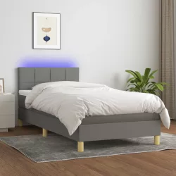   sötétszürke szövet rugós és LED-es ágy matraccal 80 x 200 cm