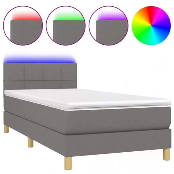 sötétszürke szövet rugós és LED-es ágy matraccal 80 x 200 cm