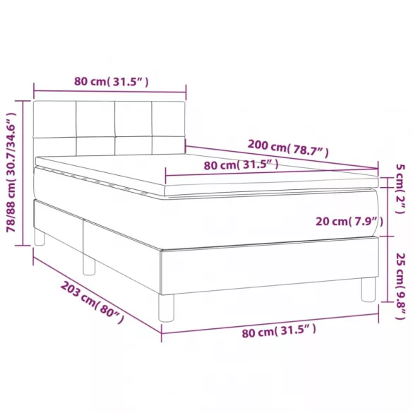 sötétszürke szövet rugós és LED-es ágy matraccal 80 x 200 cm