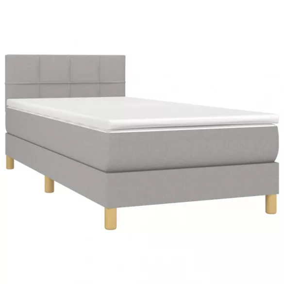 világosszürke szövet rugós és LED-es ágy matraccal 90x190 cm