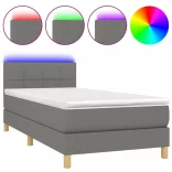 sötétszürke szövet rugós és LED-es ágy matraccal 90x190 cm