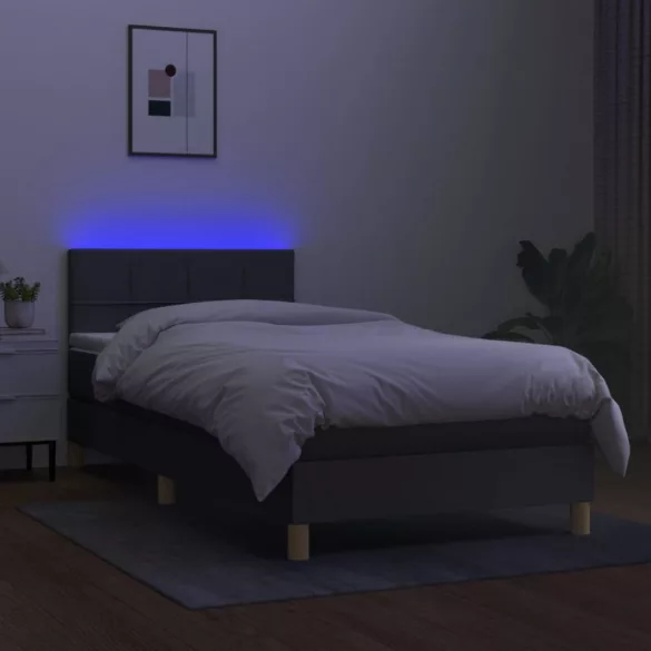 sötétszürke szövet rugós és LED-es ágy matraccal 90x190 cm