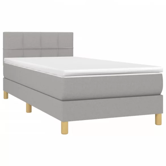 világosszürke szövet rugós és LED-es ágy matraccal 90x200 cm