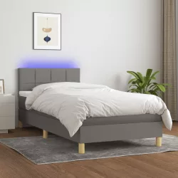   sötétszürke szövet rugós és LED-es ágy matraccal 90x200 cm