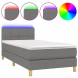 sötétszürke szövet rugós és LED-es ágy matraccal 90x200 cm