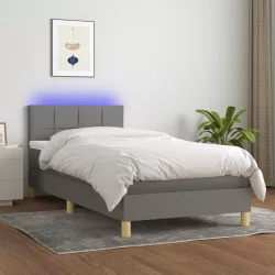   sötétszürke szövet rugós és LED-es ágy matraccal 100x200 cm