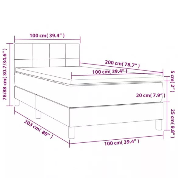 sötétszürke szövet rugós és LED-es ágy matraccal 100x200 cm