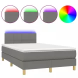 sötétszürke szövet rugós és LED-es ágy matraccal 120 x 200 cm