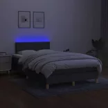 sötétszürke szövet rugós és LED-es ágy matraccal 120 x 200 cm