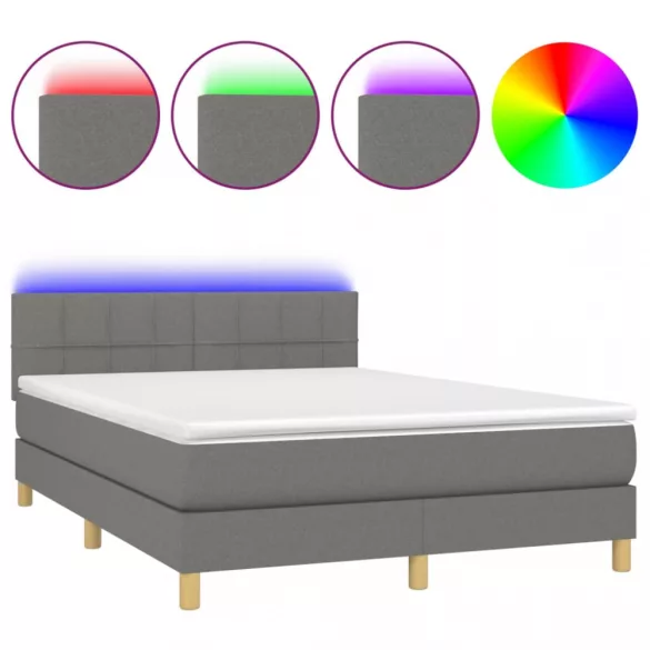 sötétszürke szövet rugós és LED-es ágy matraccal 140x190 cm