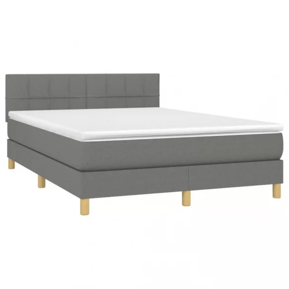 sötétszürke szövet rugós és LED-es ágy matraccal 140x190 cm