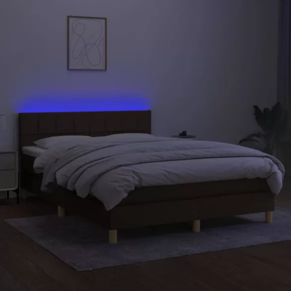 barna szövet rugós és LED-es ágy matraccal 140x190 cm