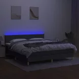 sötétszürke szövet rugós és LED-es ágy matraccal 160x200 cm