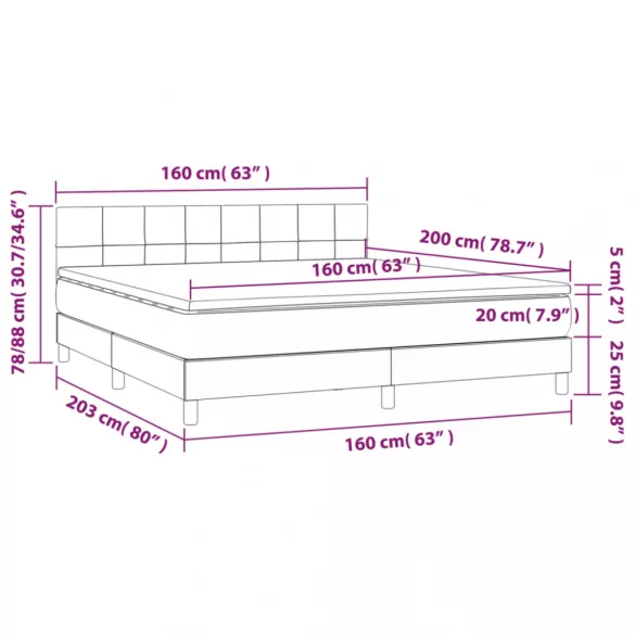 tópszínű szövet rugós és LED-es ágy matraccal 160x200 cm