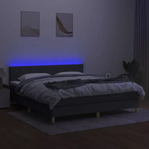 sötétszürke szövet rugós és LED-es ágy matraccal 180 x 200 cm